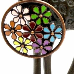 Hypoallergenic Brass Hooked Colorful Flower Cluster Earring